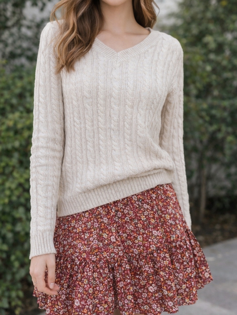 Warm knitted Beige sweater Autumn Winter Small
